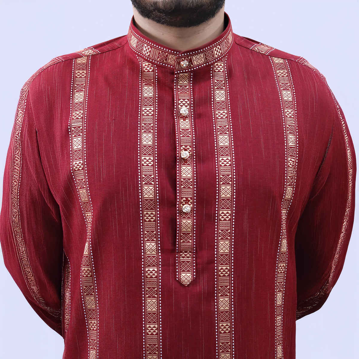 Tibra Collection Men Straight Kurta - Maroon | Striped | Cotton Blend | L