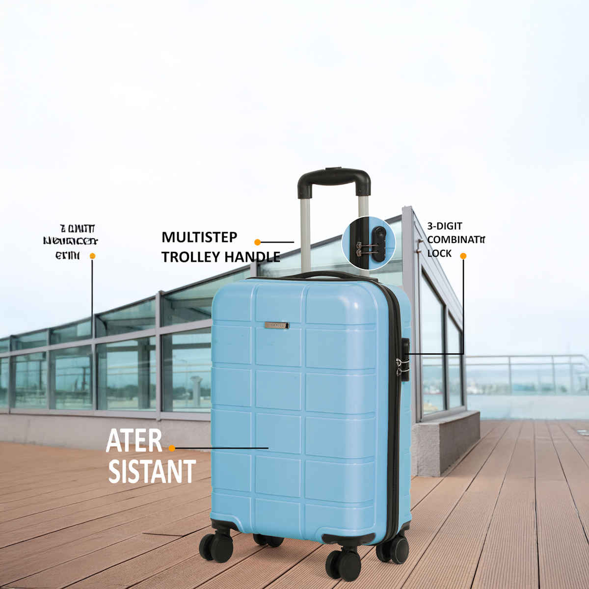 Teakwood Leathers Unisex Solid Hard Sided Cabin Size Trolley Bag | Powder Blue