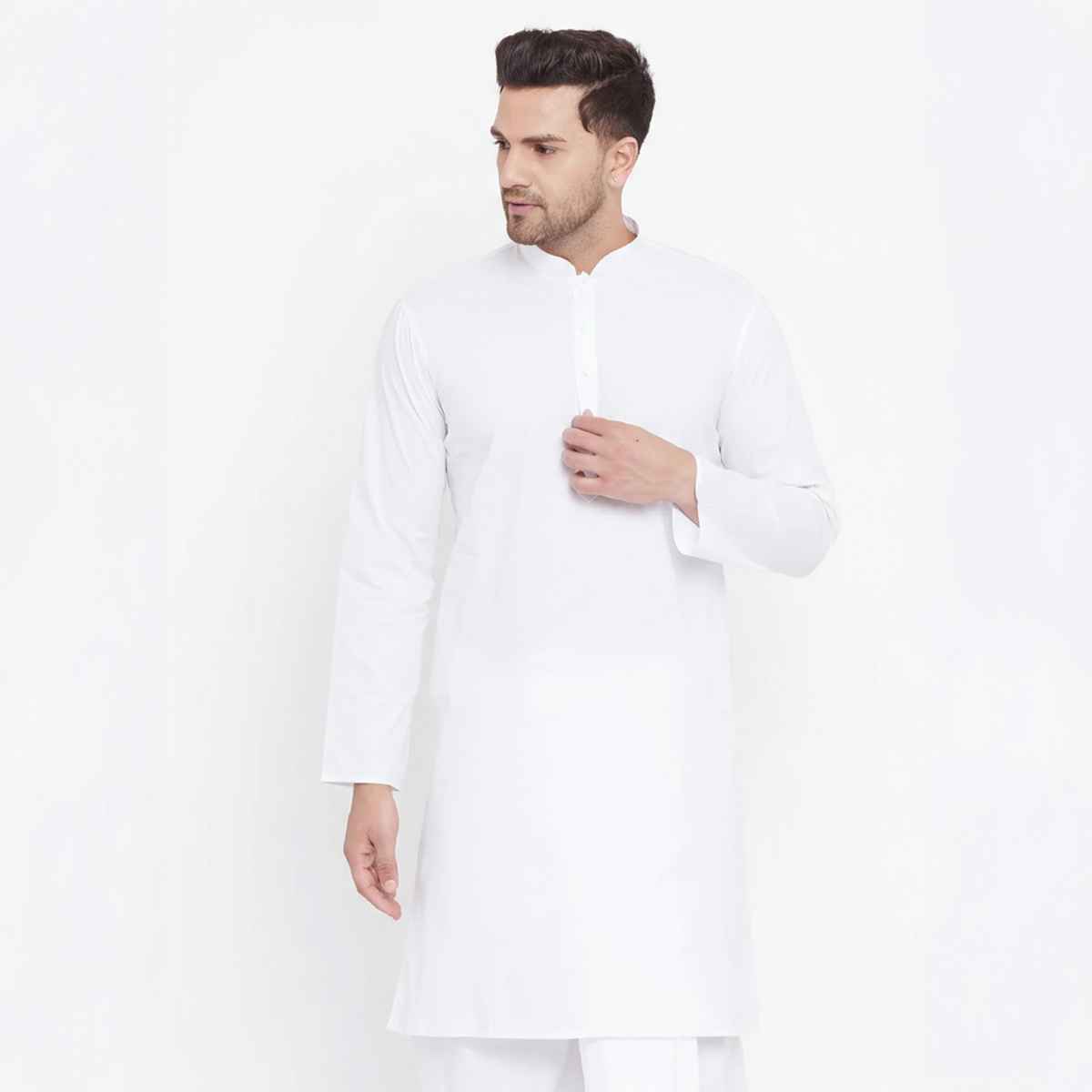 Vastramay Men's Cotton Kurta | White - L