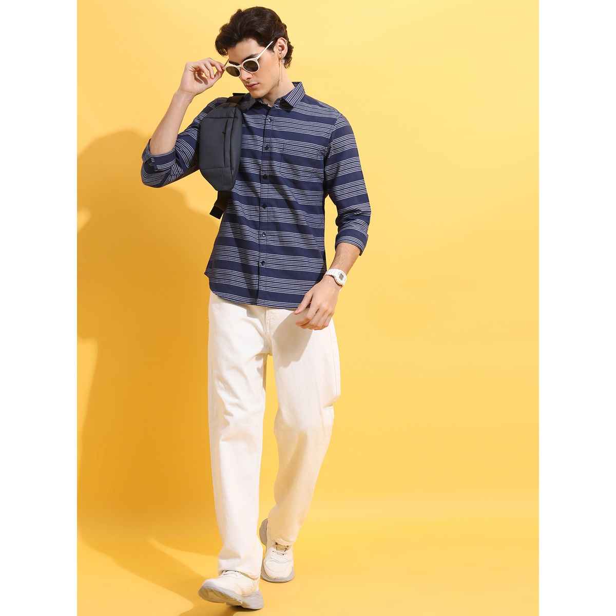 Ketch Men Slim Fit Striped Spread Collar Casual Shirt | Blue | M