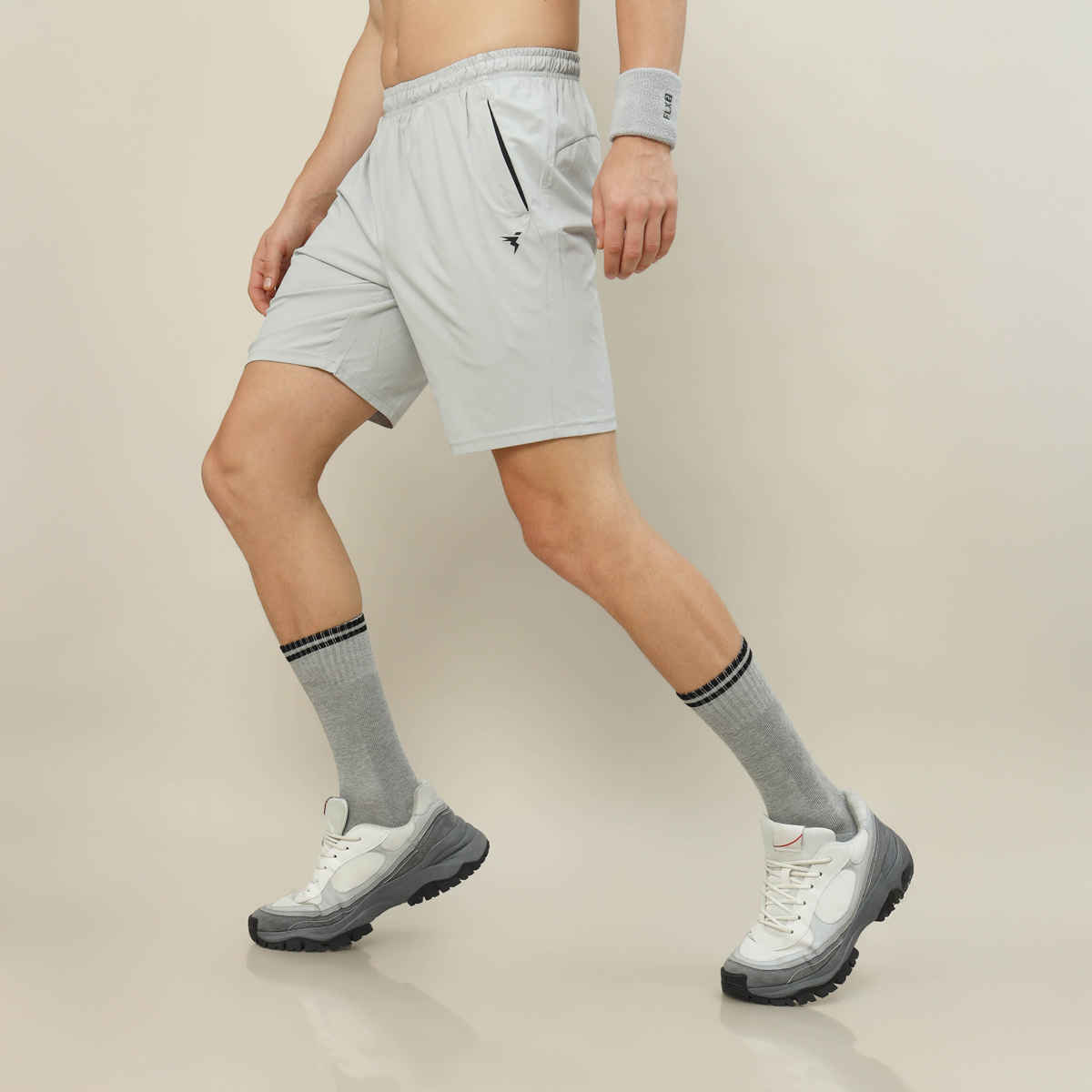 Technosport Men Poly Solid Relax Fit Sports Shorts with TECHNOLITE | Lunar Grey | L