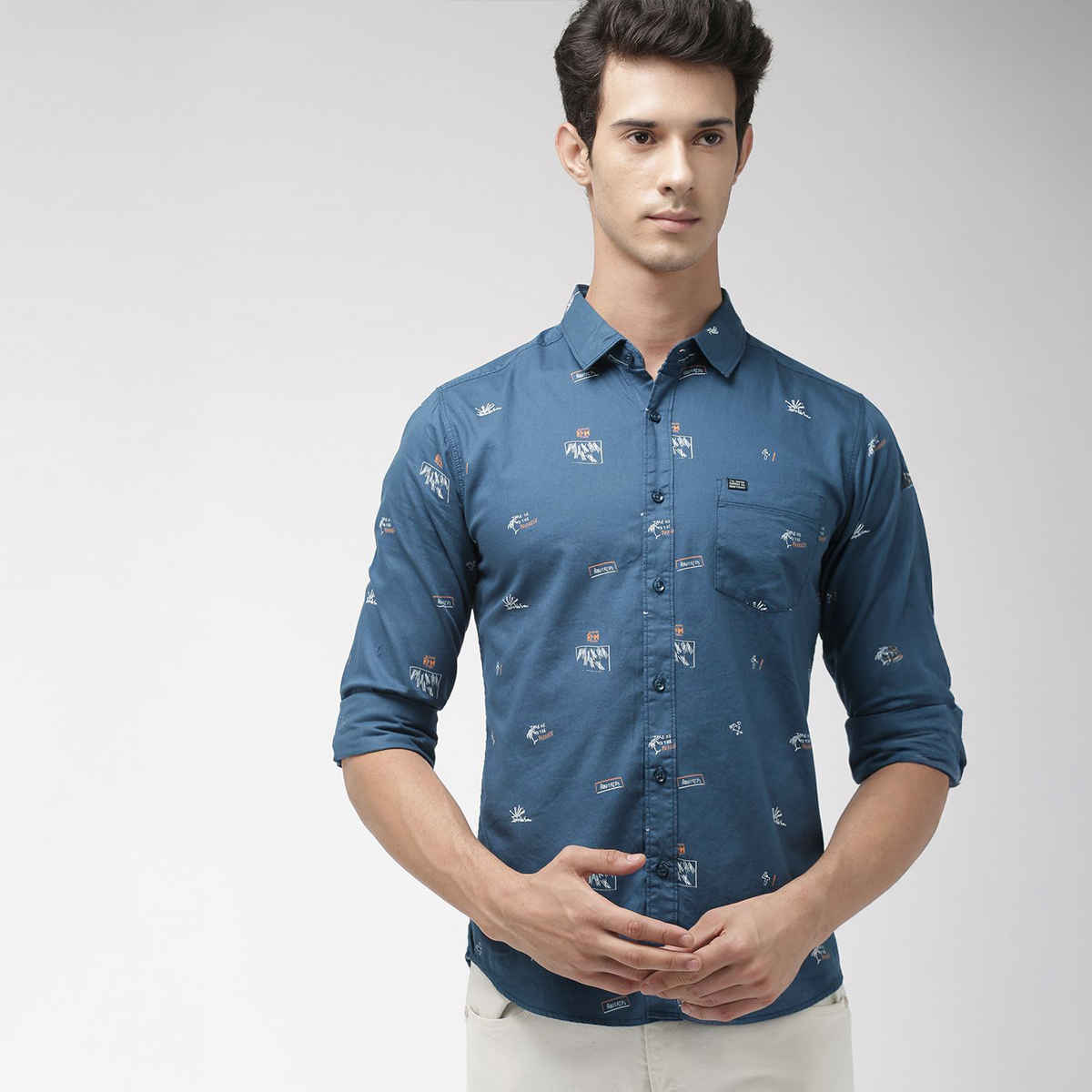 The Indian Garage Co Men's Slim Fit Abstract Print Casual Shirt | Blue - S