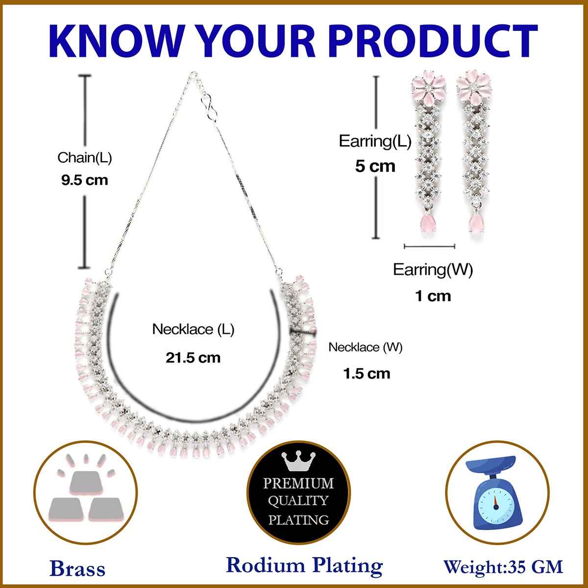 Zeneme Rhodium-Plated Pink AD-Studded Jewellery Set For Women & Girls