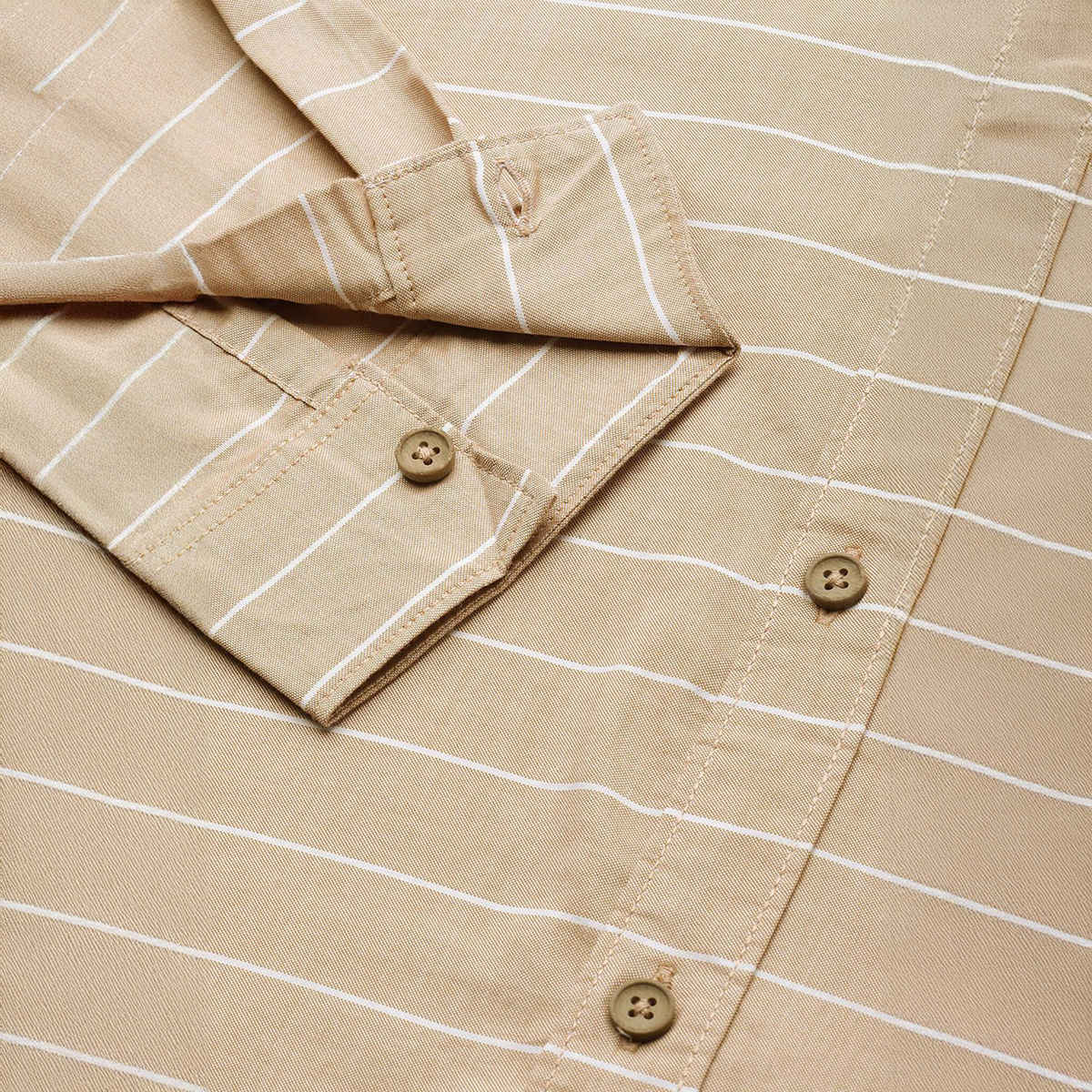 The Indian Garage Co Men's Slim Fit Striped Casual Shirt | Khaki - S