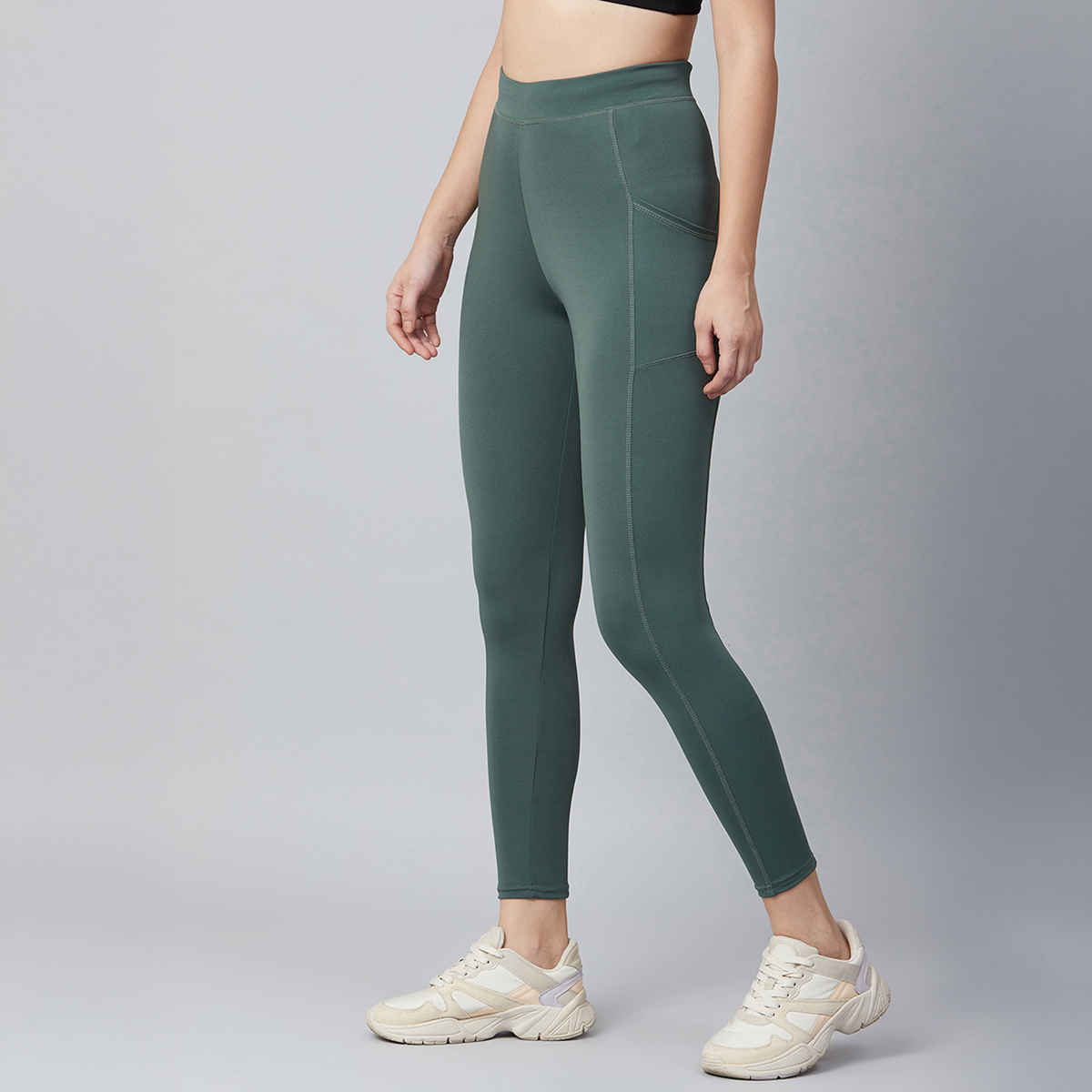 Blinkin Women's Gym Pants & Tights - Dark Green | Workout | With Side Pockets | XL