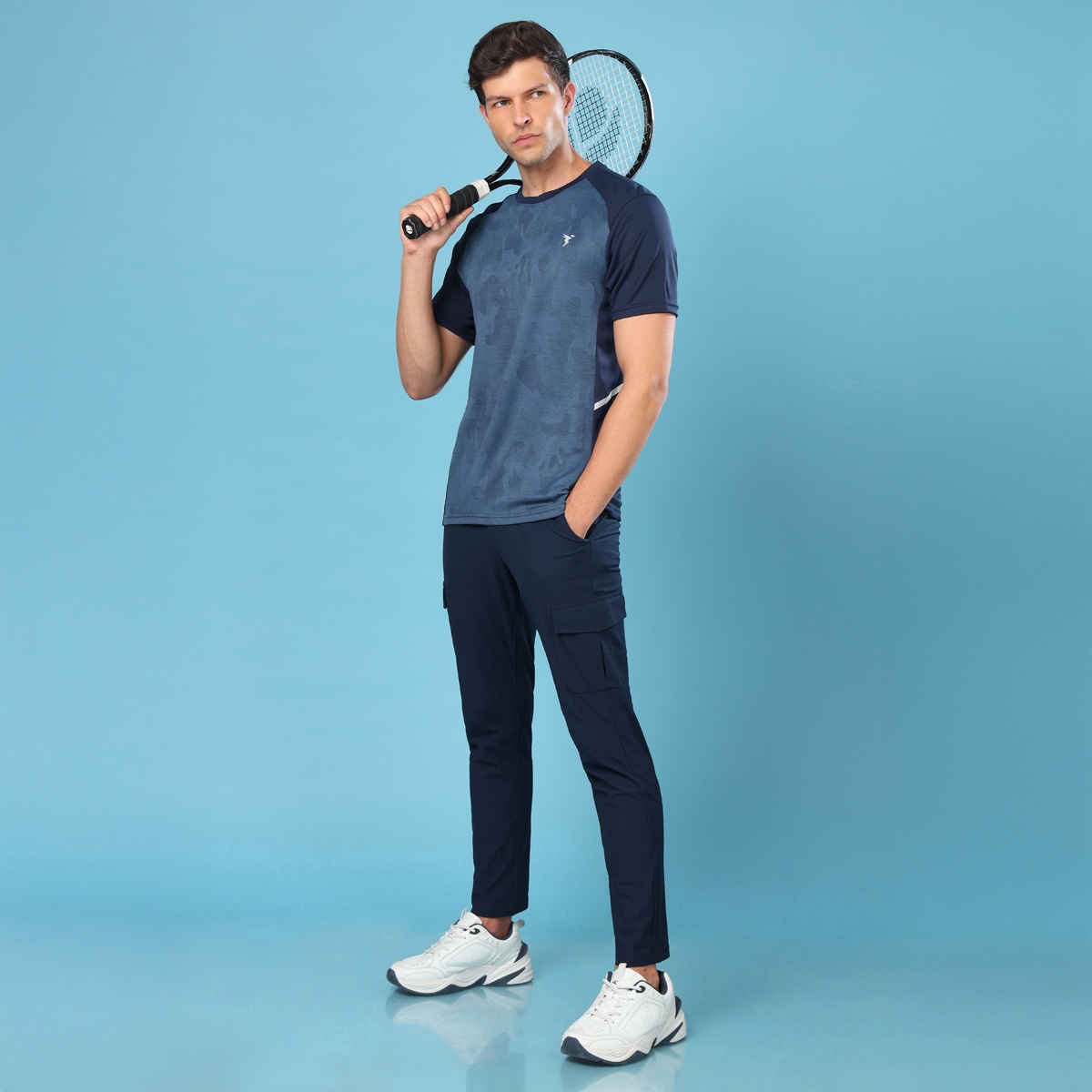 Technosport Men Poly Solid Relax Fit Sports Cargo Trackpants with DURACOOL+ | Navy | 2XL