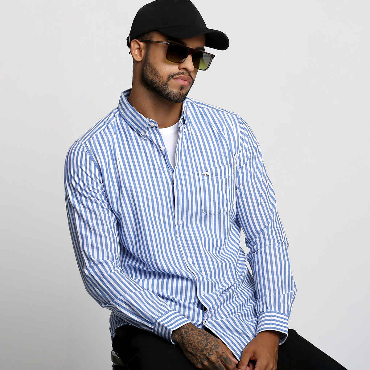 The Bear House Men Slim Fit Striped Casual Shirt - Anise | Blue | S