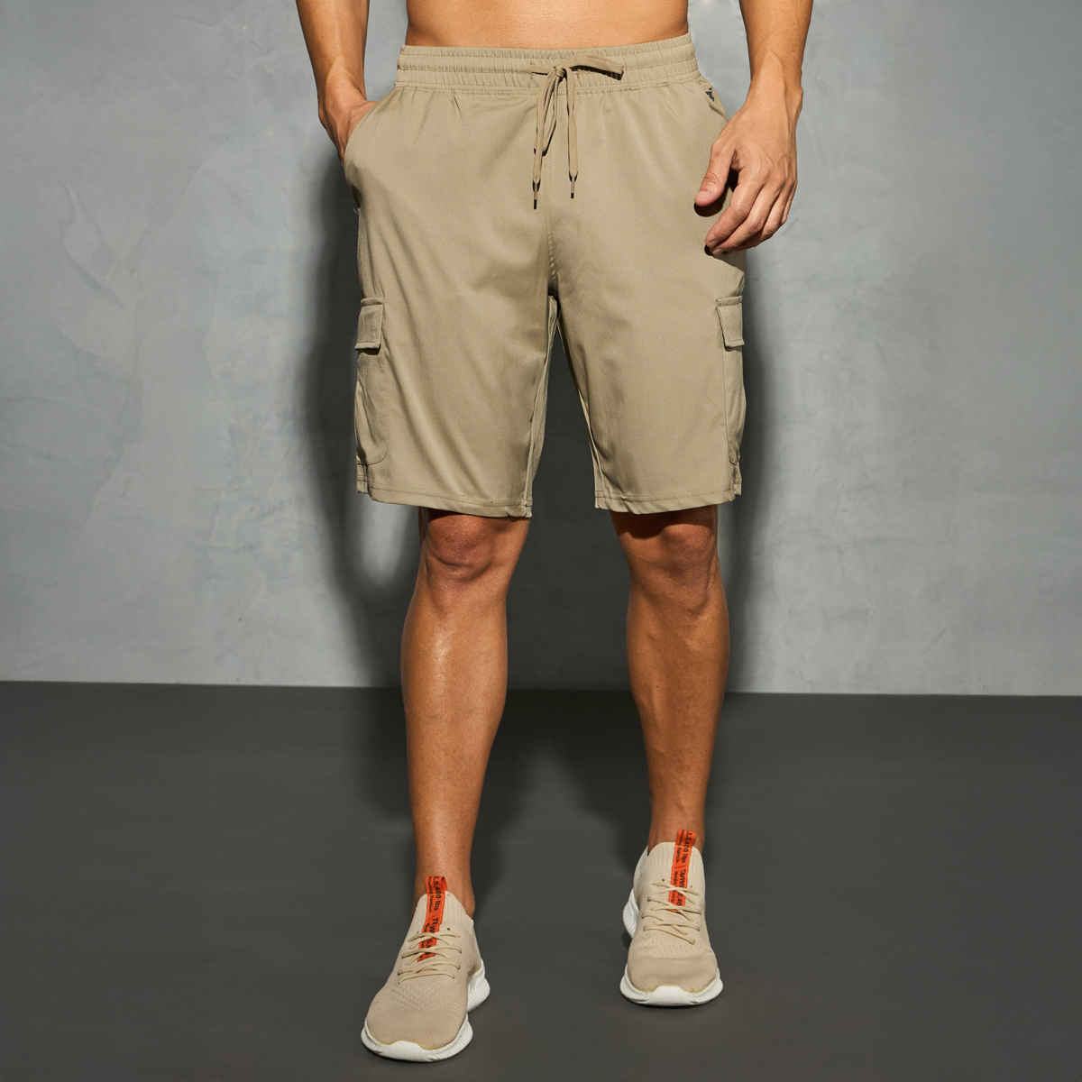 Technosport Men Poly Solid Slim Fit Sports Shorts with TS FLEXI | Khaki | 2XL