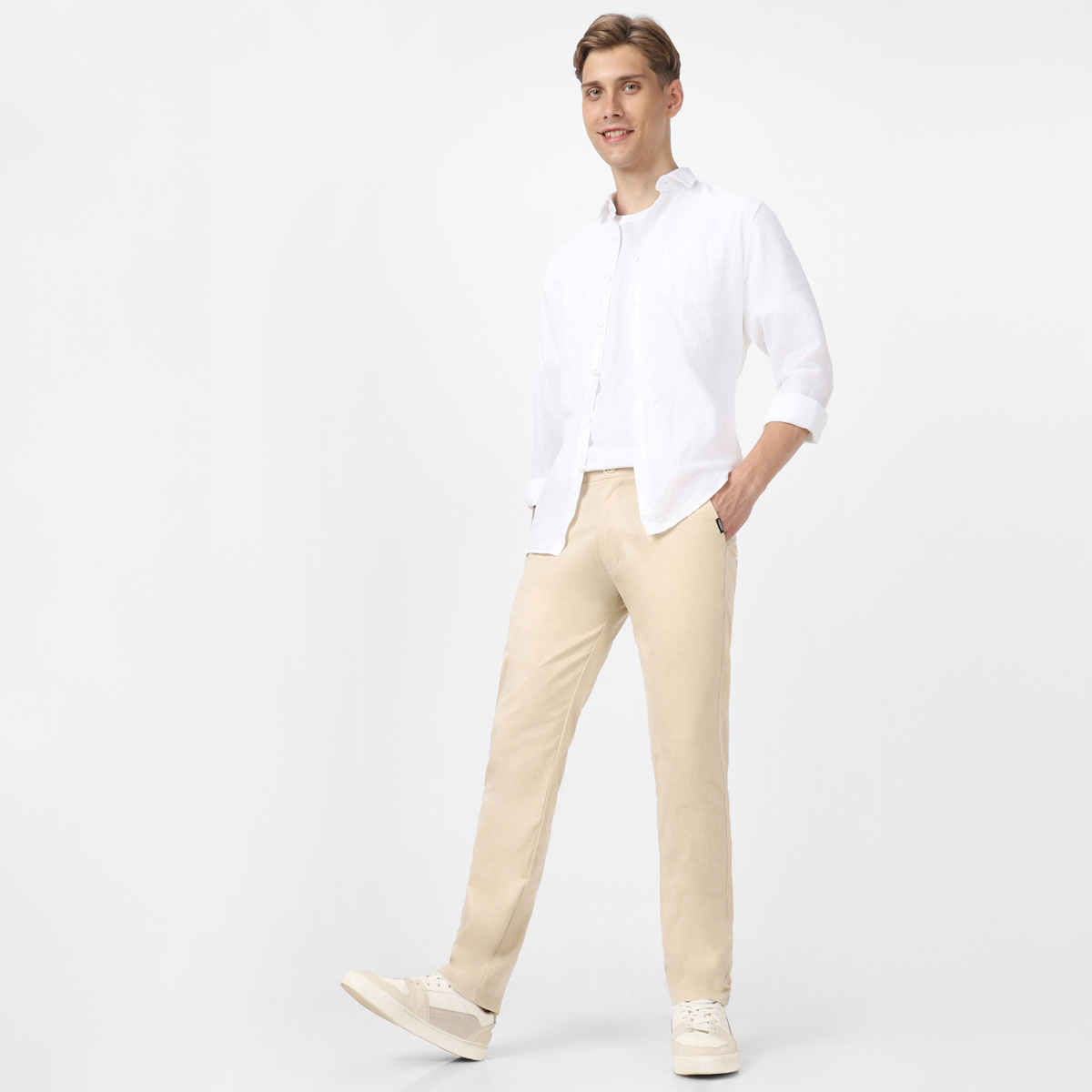 Urbano Fashion Men's Chinos Trousers Cotton Slim Fit Casual Stretch | Cream | 36