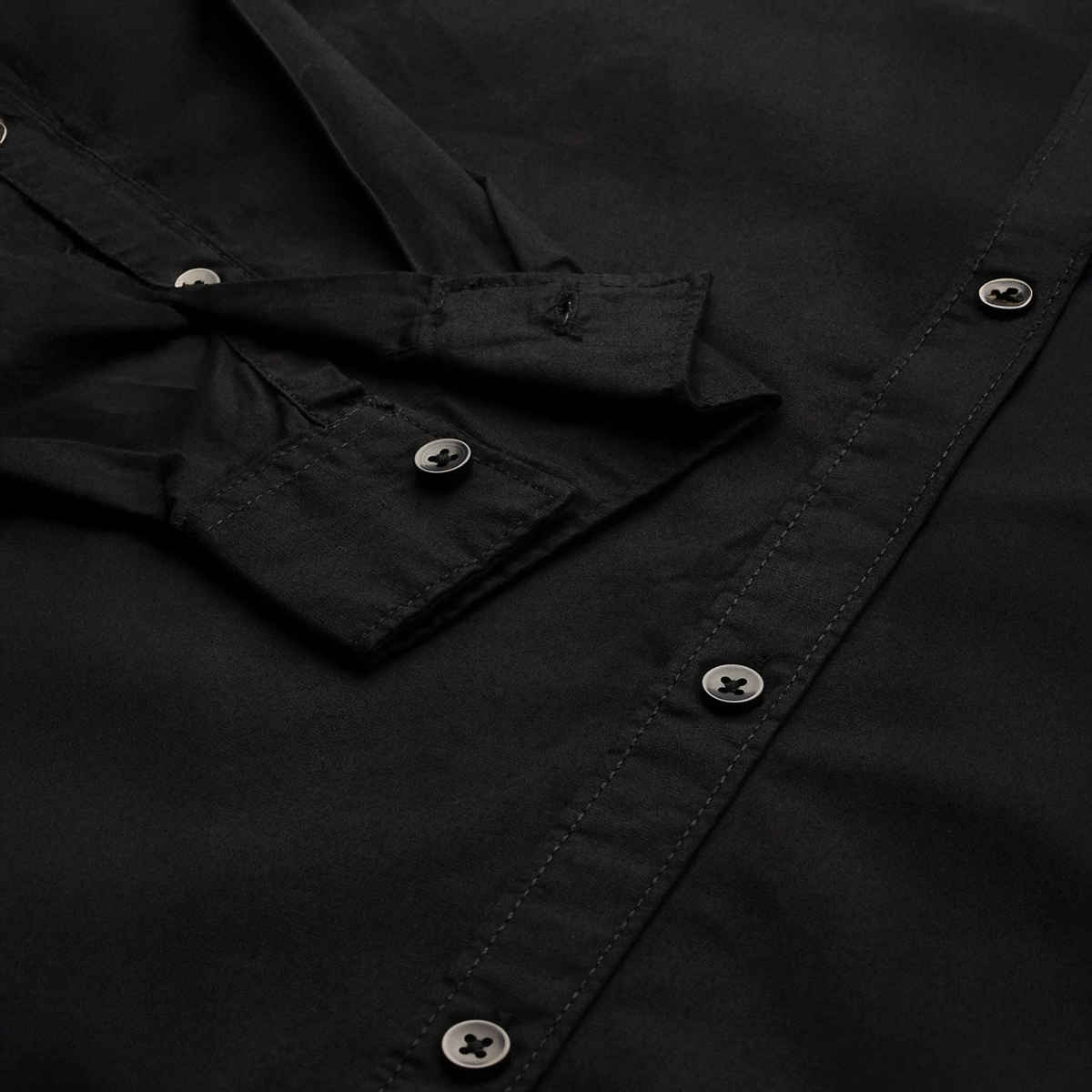 The Indian Garage Co Men's Slim Fit Solid Casual Shirt | Black - M