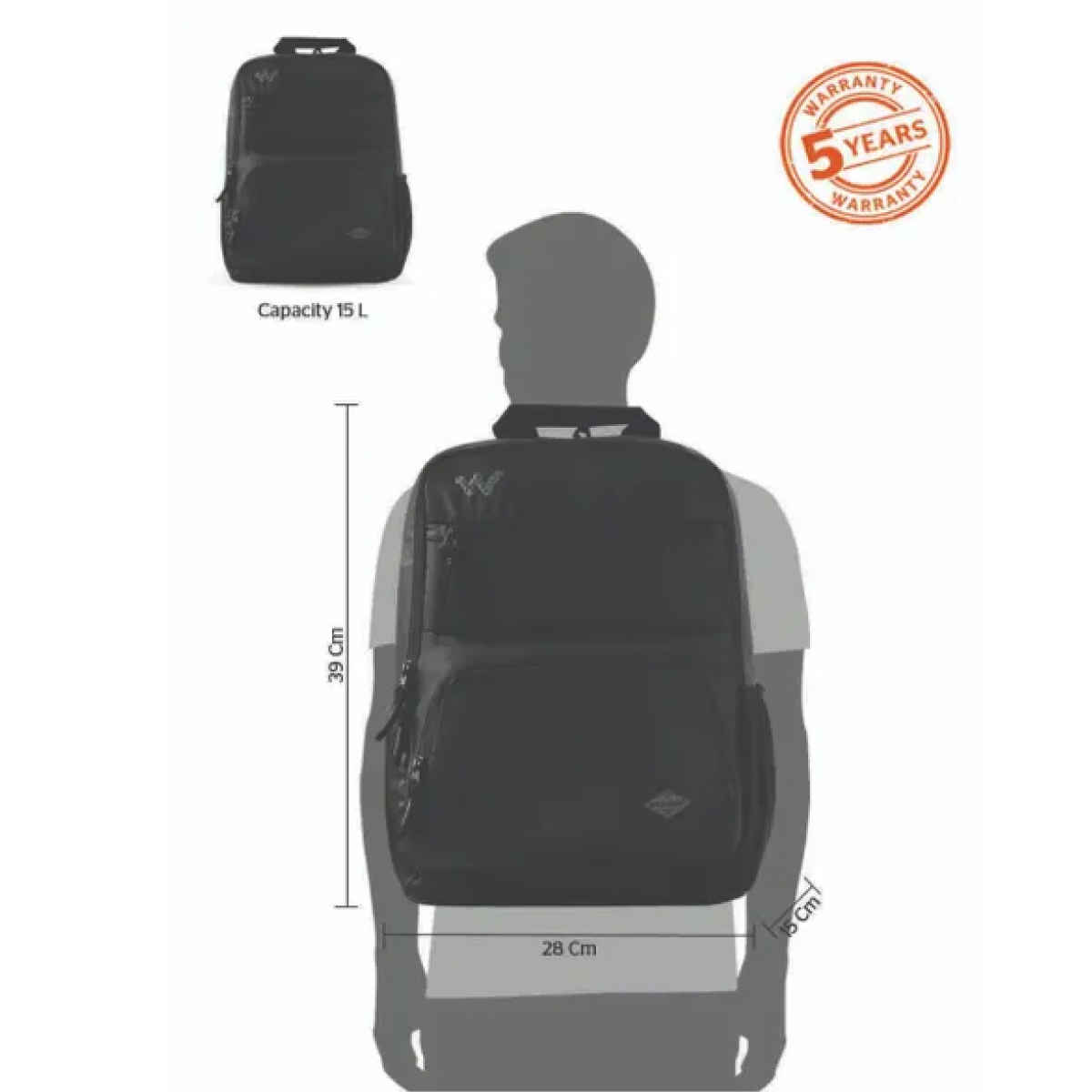 Wildcraft Unisex Polyester 15 L Backpack | Black