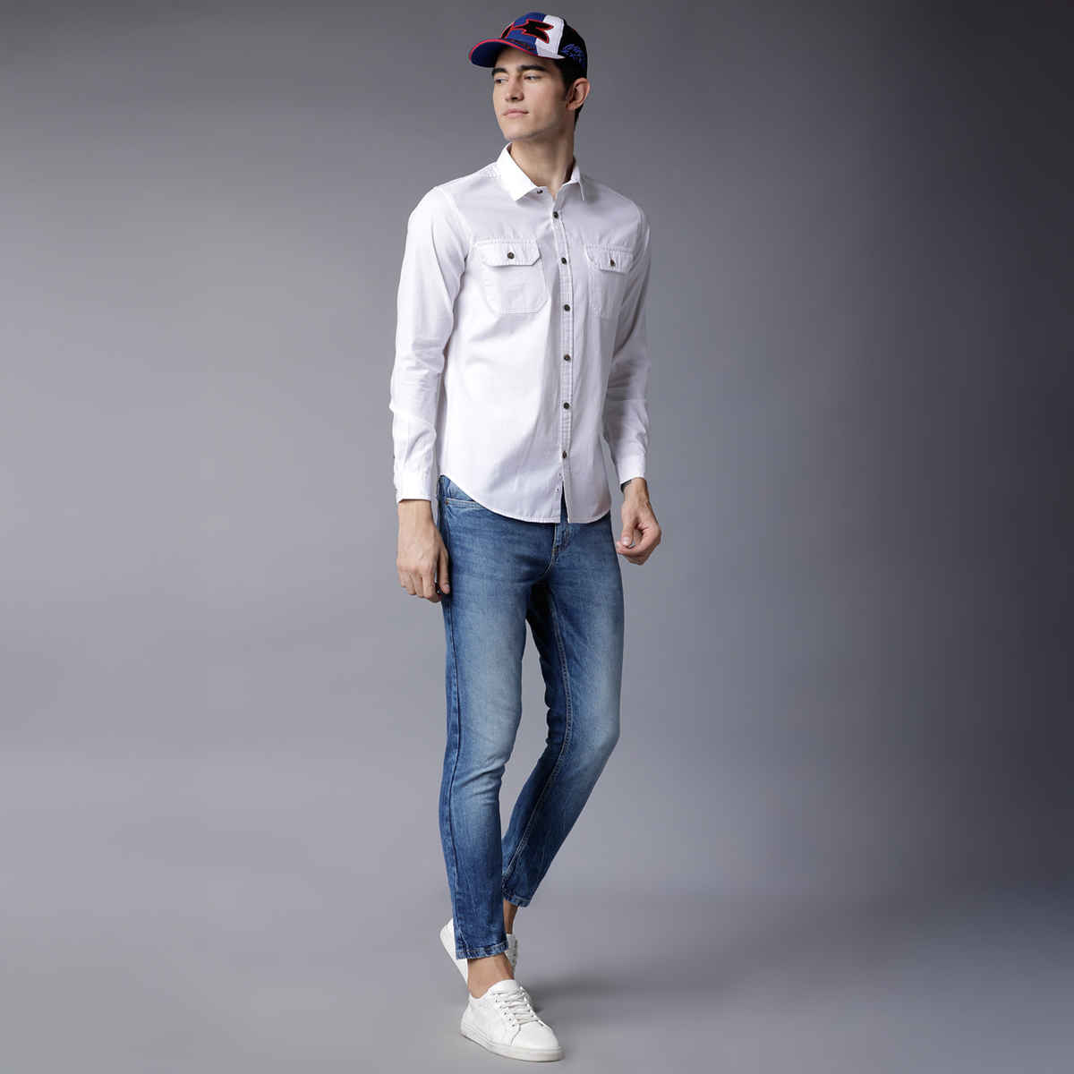 Highlander Men's Slim Fit Solid Casual Shirt | White - M