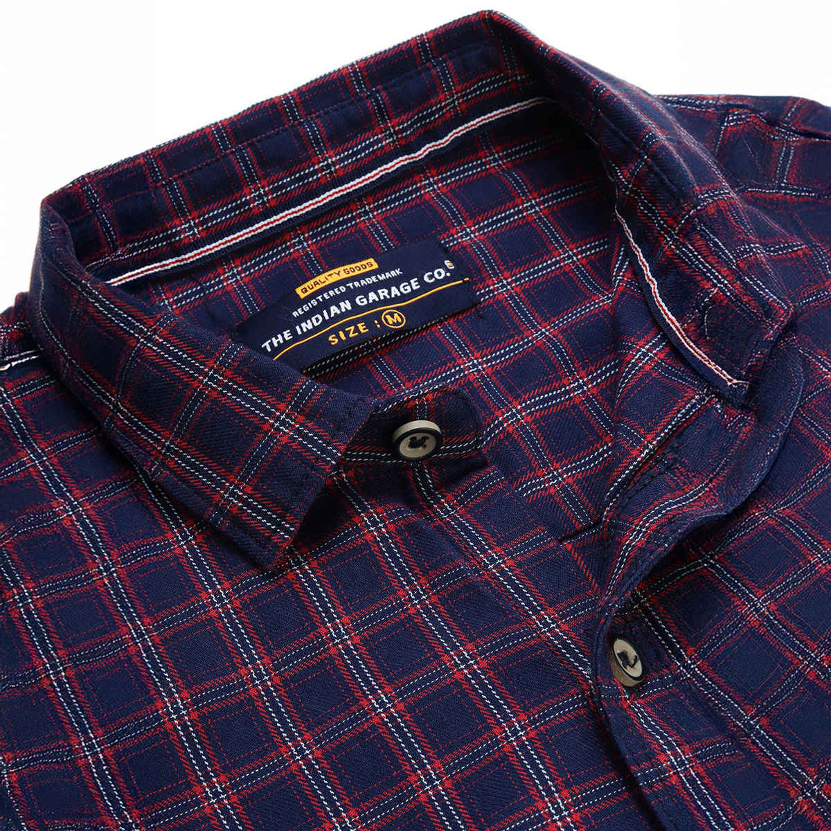 The Indian Garage Co Men's Slim Fit Checkered Casual Shirt | Navy Blue & Red - L