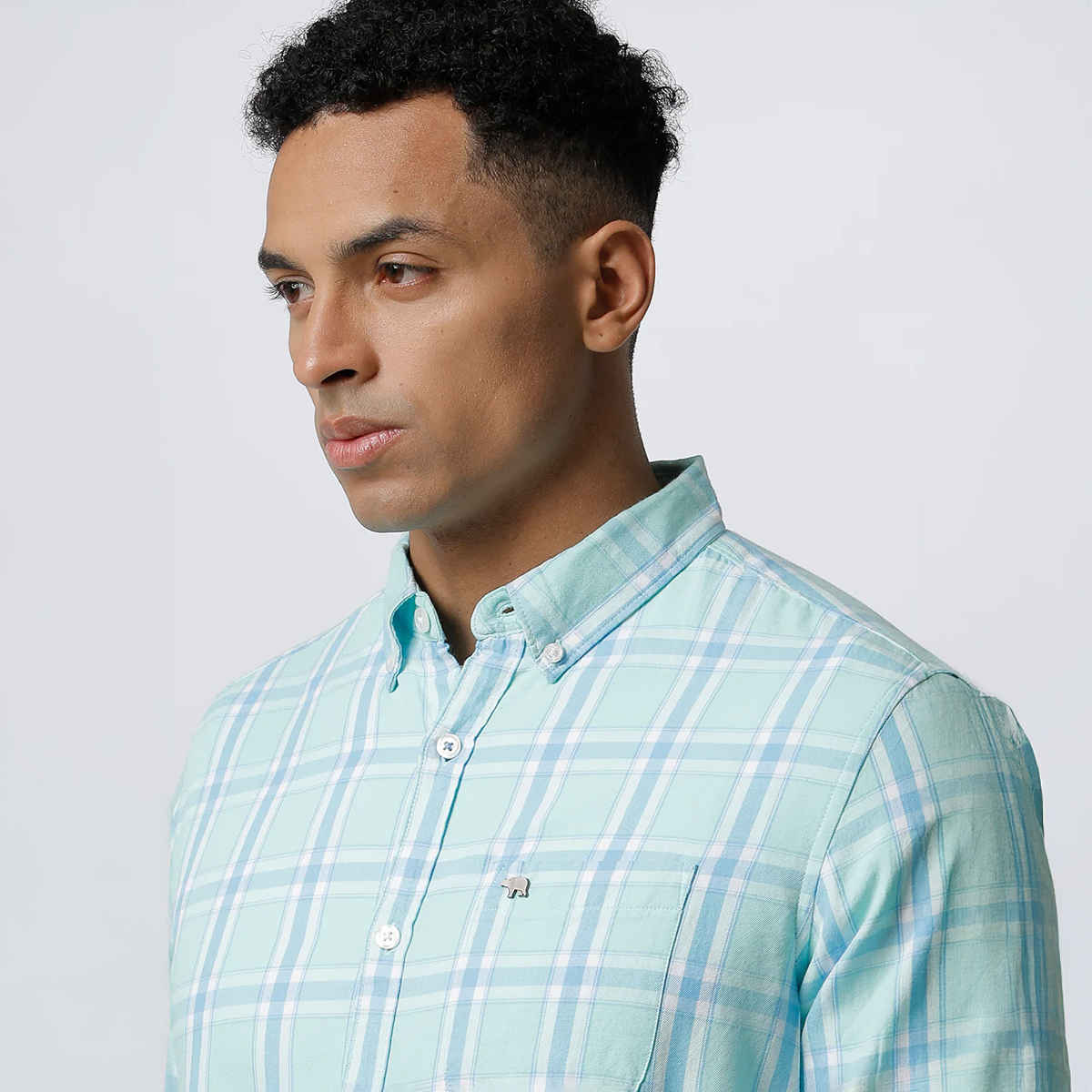 The Bear House Men Slim Fit Checked Button-Down Casual Shirt - Joan | Blue | M