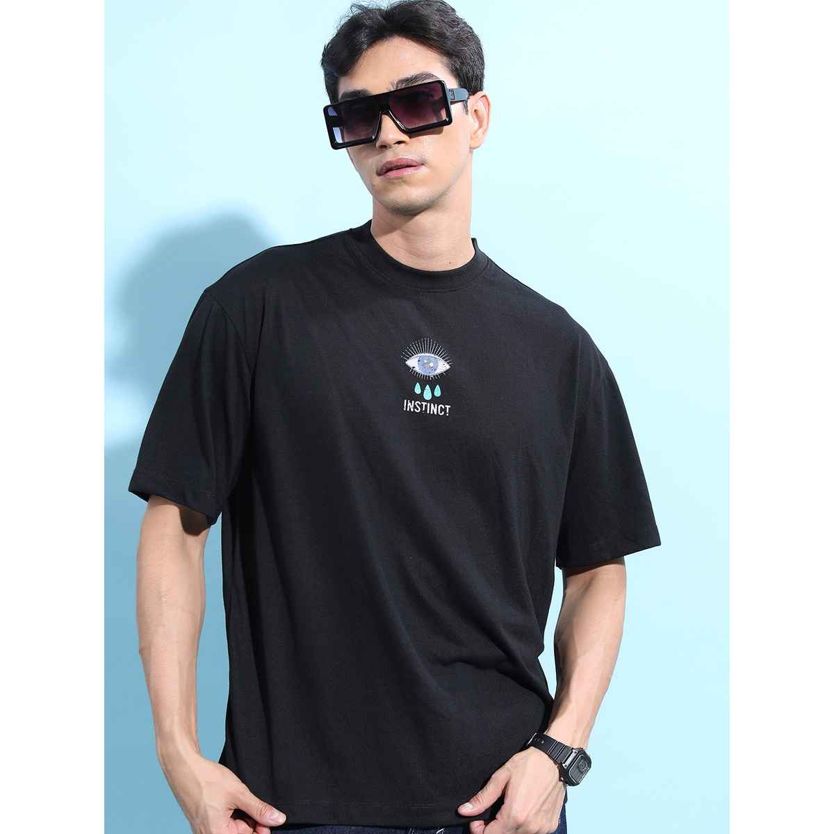 Ketch Men Graphic Printed Drop Shoulder Sleeves Oversized Fit T-Shirt | Black | XL