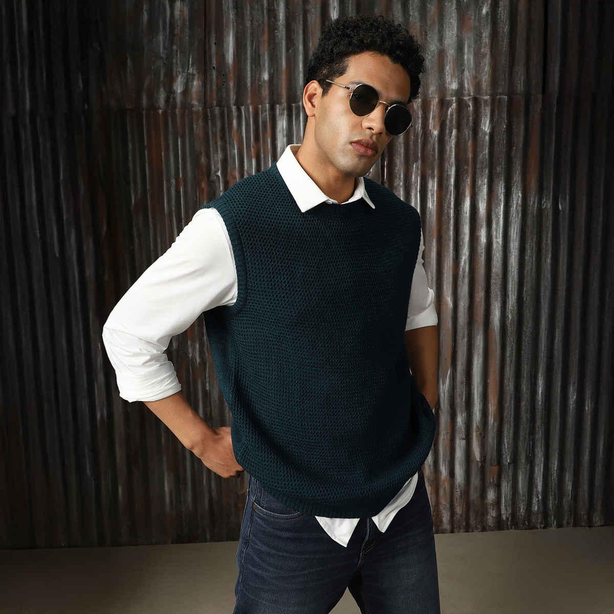 High Star Men's Sleeveless Round Neck Pullover Vest | Blue - XL