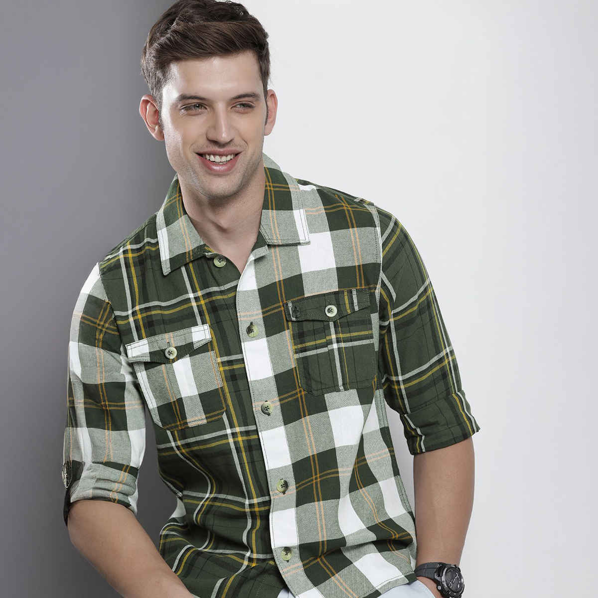 The Indian Garage Co Men's Regular Fit Checkered Street Over Shirt | Green - S