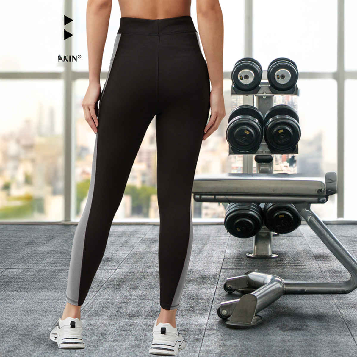 Blinkin Women's Gym Pants & Tights - Black | Grey | With Side Pockets | Ideal For Yoga | L