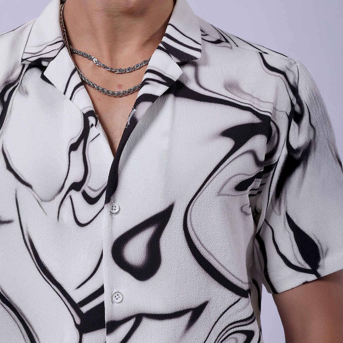 The Indian Garage Co Men's Relaxed Fit Abstract Print Resort Half Sleeve Shirt | White - M