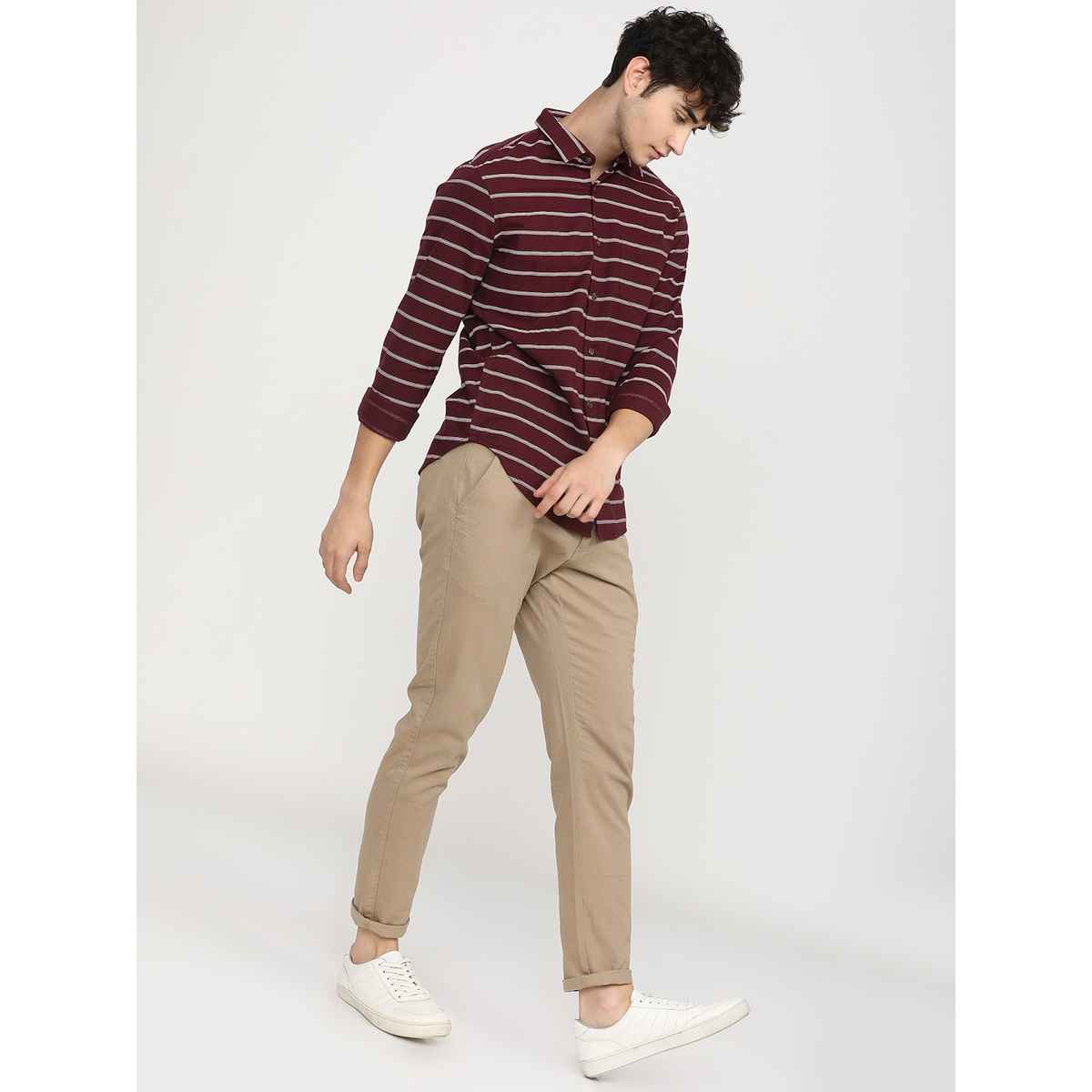 Ketch Men Maroon Striped Casual Shirt | Multicolor | M