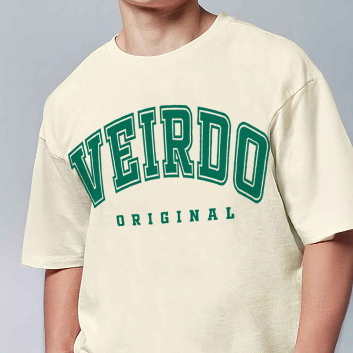 Veirdo Pure Cotton Oversized Fit Round Neck Swan White Printed T-Shirt For Men - L