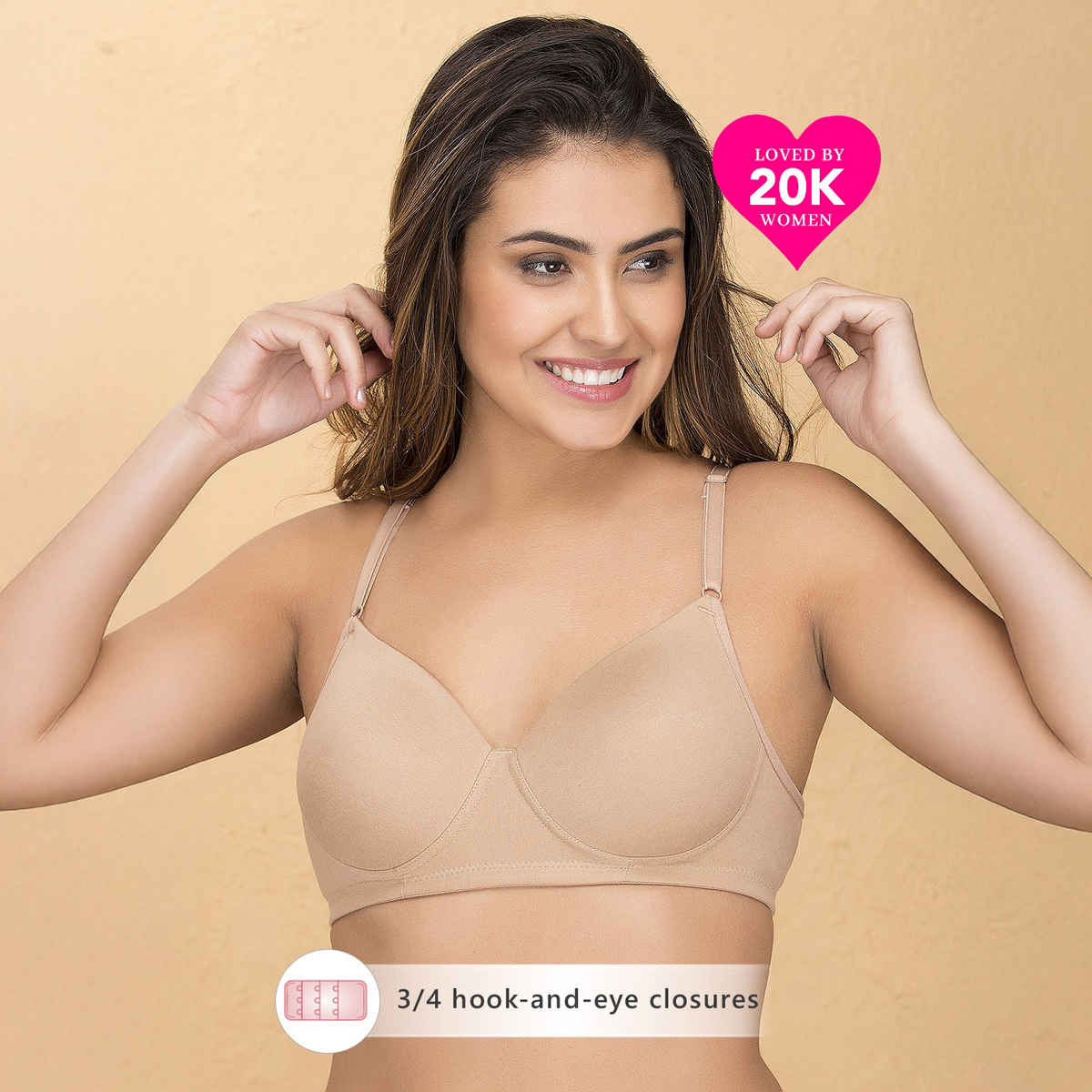 Clovia Padded Non-Wired Full Coverage T-Shirt Bra - Cotton Rich | Beige | 36D