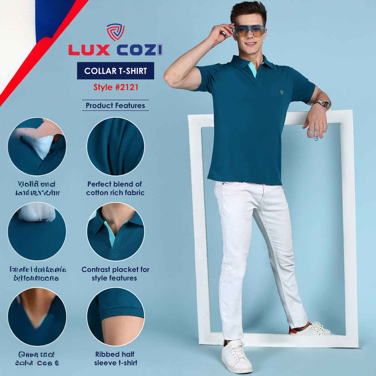 Lux Cozi Men's Solid Cotton Polo T-shirt | Emerald - XL