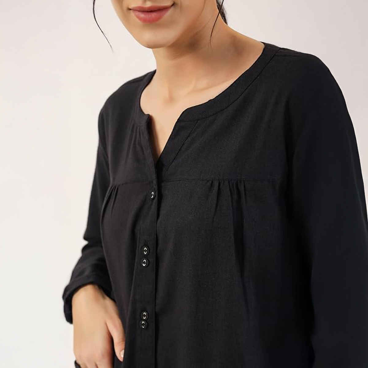 Sanskrutihomes Black Round Neck Pure Cotton Nightsuit | Black - XL