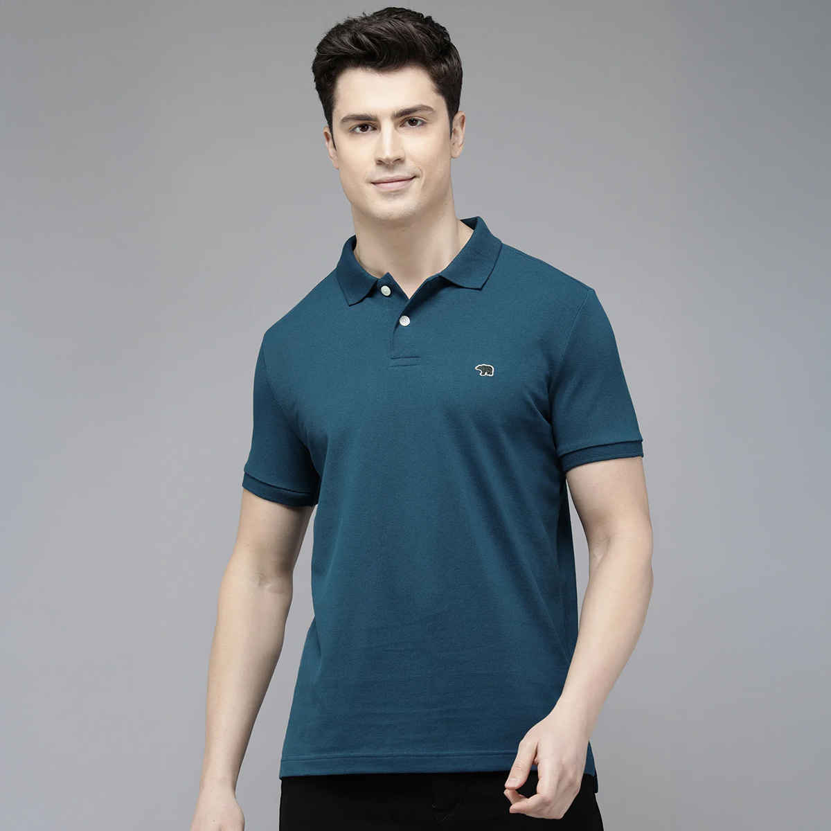 The Bear House Men Slim Fit Solid Polo T-shirt - Methyl | Blue | S