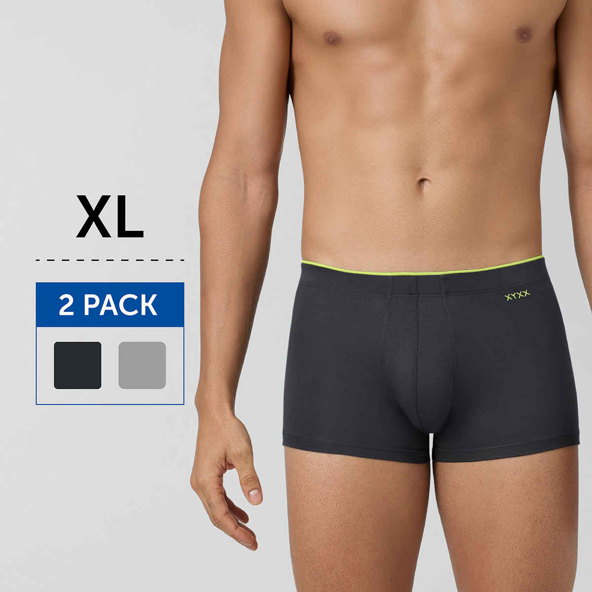XYXX Men's Uno Modal Solid Trunks Pack of 2, Coral Grey & Heather Grey | XL