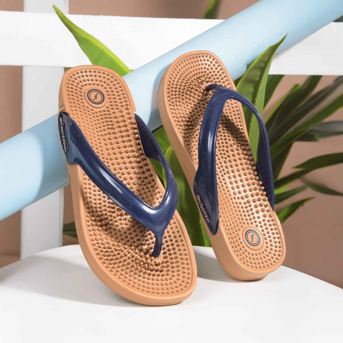 Action Women's Hran-62 Ortho Slippers | Acupressure Insole | Pain Relief Insole | Wood and Blue - UK 7