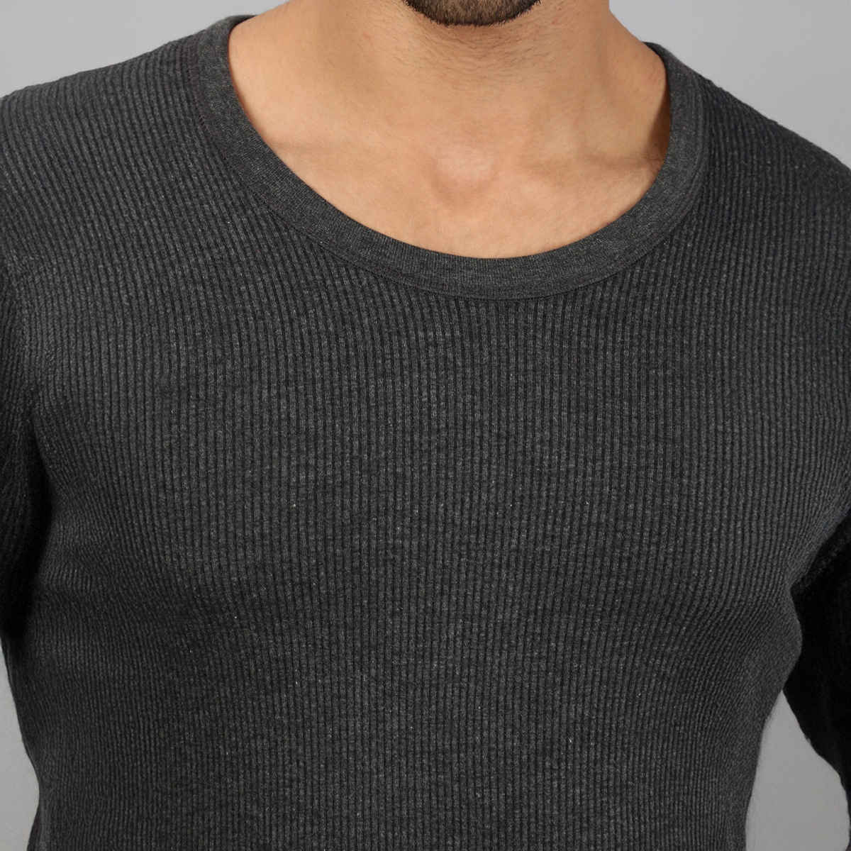 Lux Cozi Men's Heatek Thermal Comfort, Stretchable & Super Warm Set | Black Melange-100