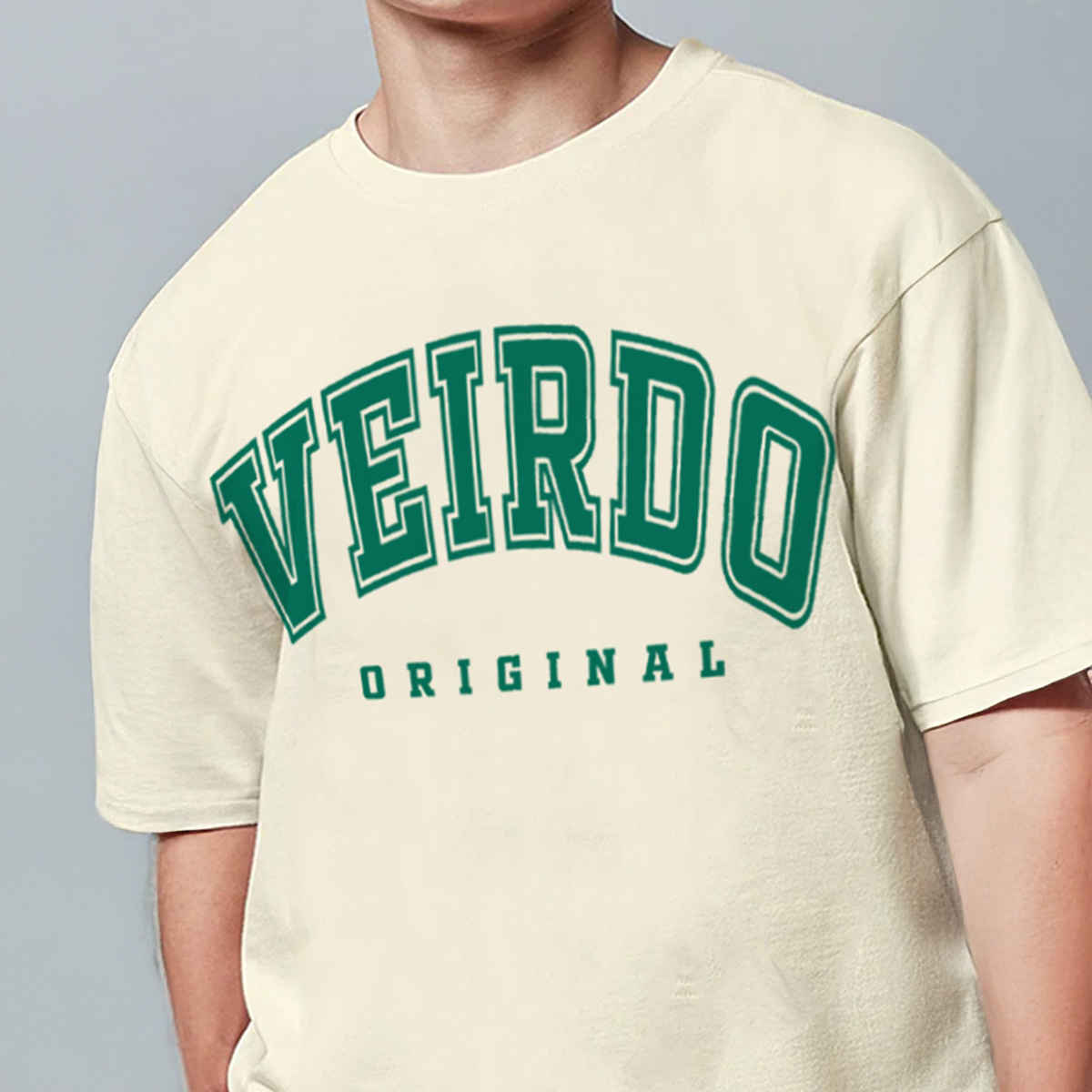 Veirdo Pure Cotton Oversized Fit Round Neck Swan White Printed T-Shirt For Men - XL