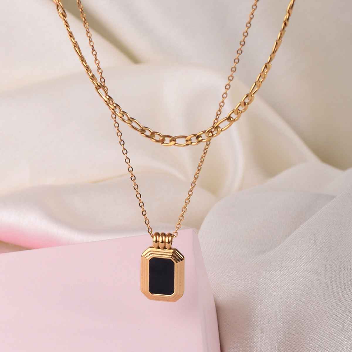 Palmonas Black Onyx Two Layer Necklace for Women | Waterproof and Anti-Tarnish