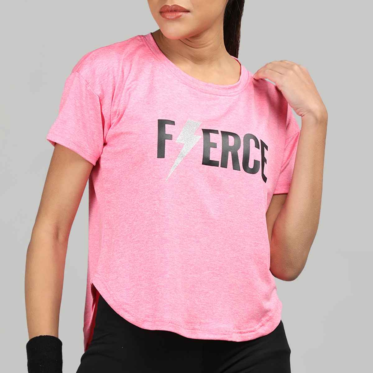 Chkokko Women's Round Neck Dry Fit Gym Sports Printed Regular Fit T-shirt | Spacedye Pink - XL