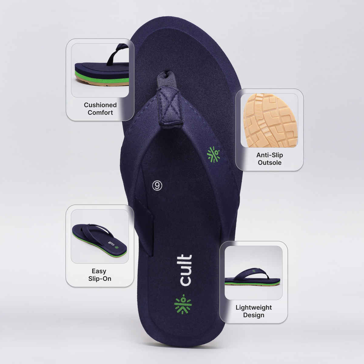 cult Men's Vetra Flip Flops | Navy - UK 9