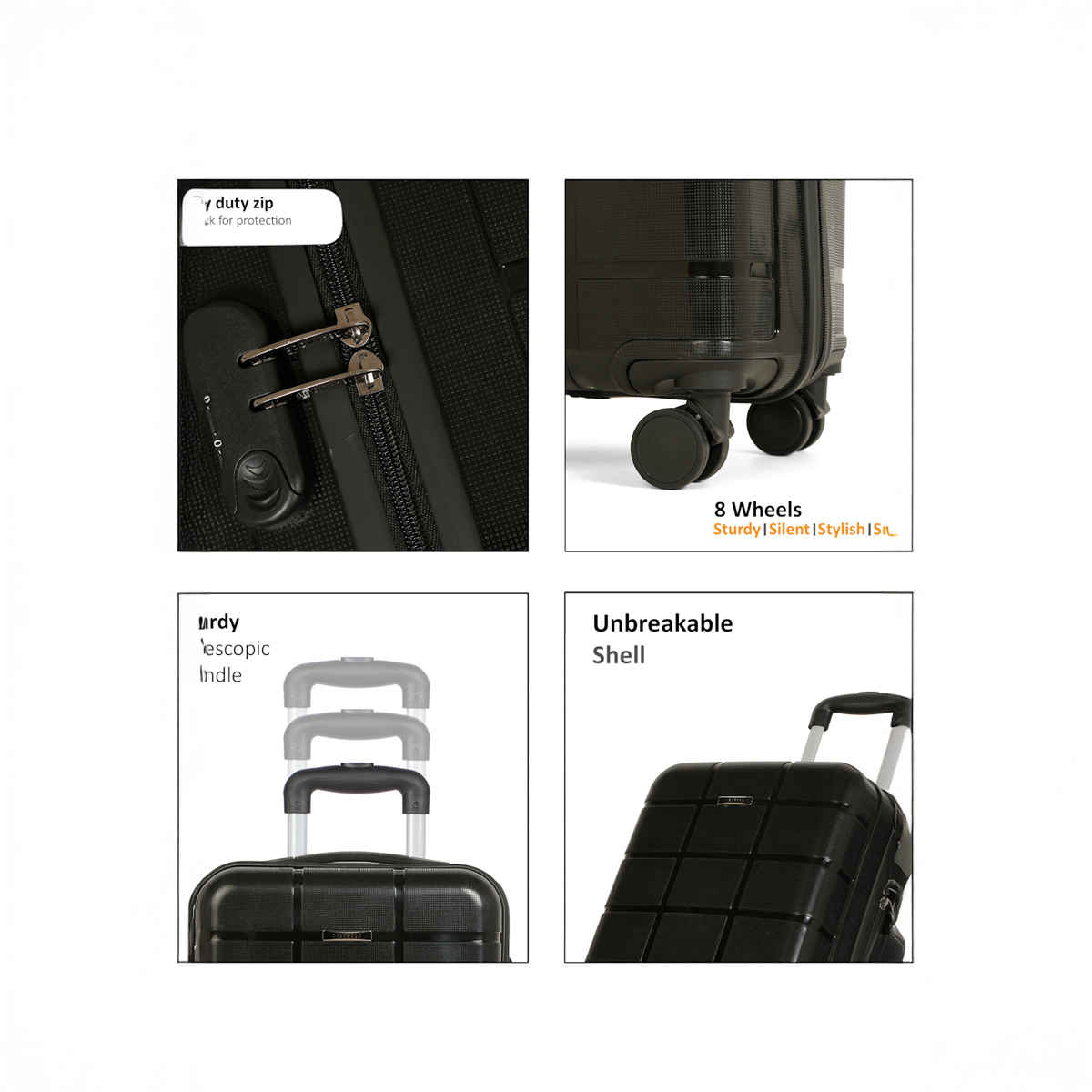 Teakwood Leathers Unisex Solid Hard Sided Cabin Size Trolley Bag | Black