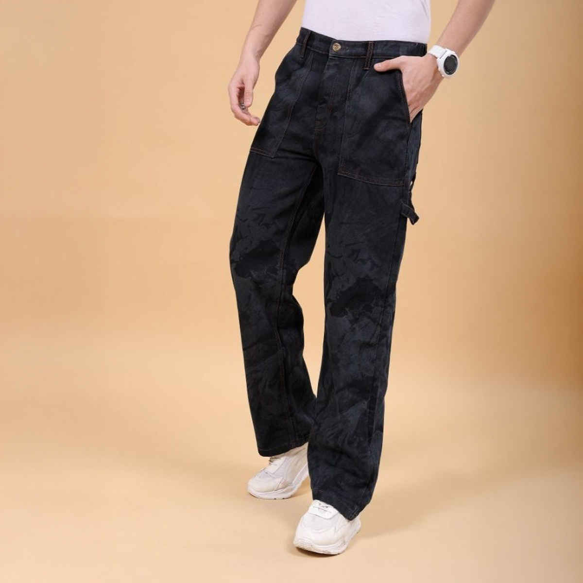 The Indian Garage Co Men's G371 Baggy Fit Solid Casual Jeans | Dark Blue | 30