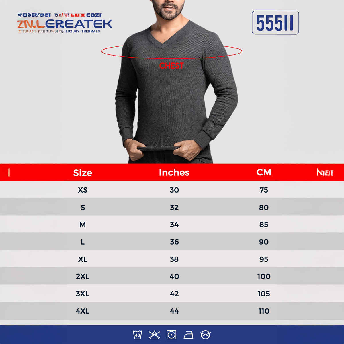 Lux Cozi Men's Heatek Thermal Comfort, Stretchable & Super Warm V-Neck Top | Black Melange-100