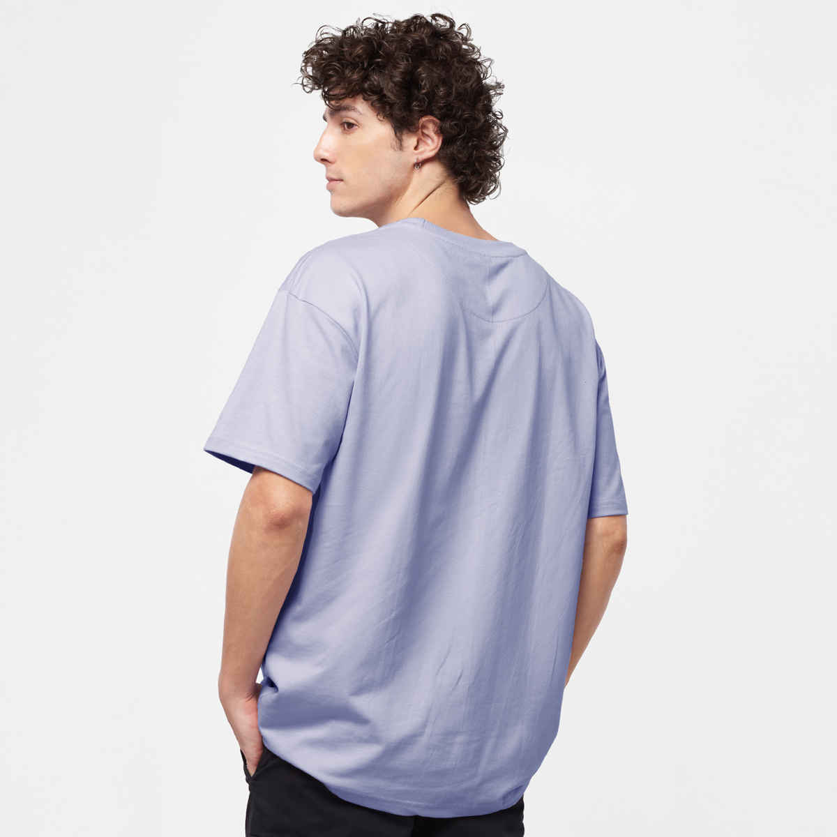 The Souled Store Men's Solids Light Lavender Oversized T-shirt | Purple - M
