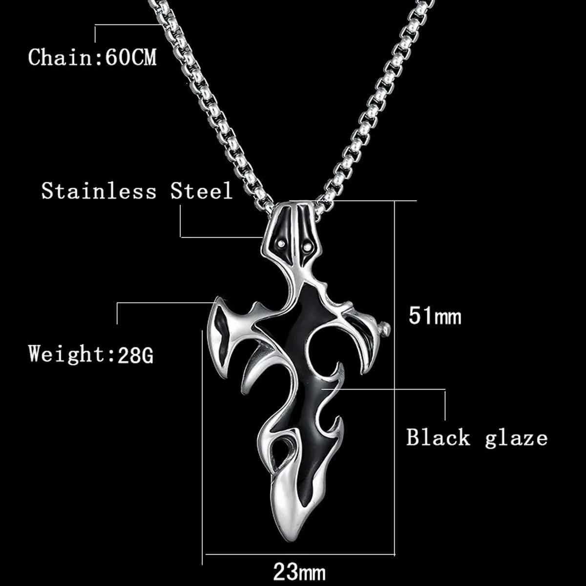 Fashion Frill Men's Flame Cross Pendant Chain Silver Onesize