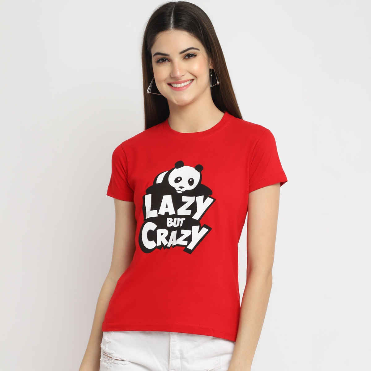 Fabflee Women Regular Cotton Printed Round Neck Tshirt | Red | FAB-WT-37 | M