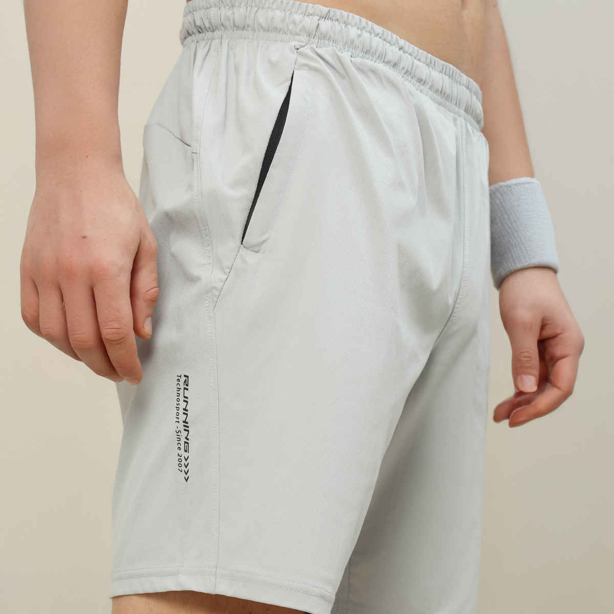 Technosport Men Poly Solid Relax Fit Sports Shorts with TECHNOLITE | Lunar Grey | L