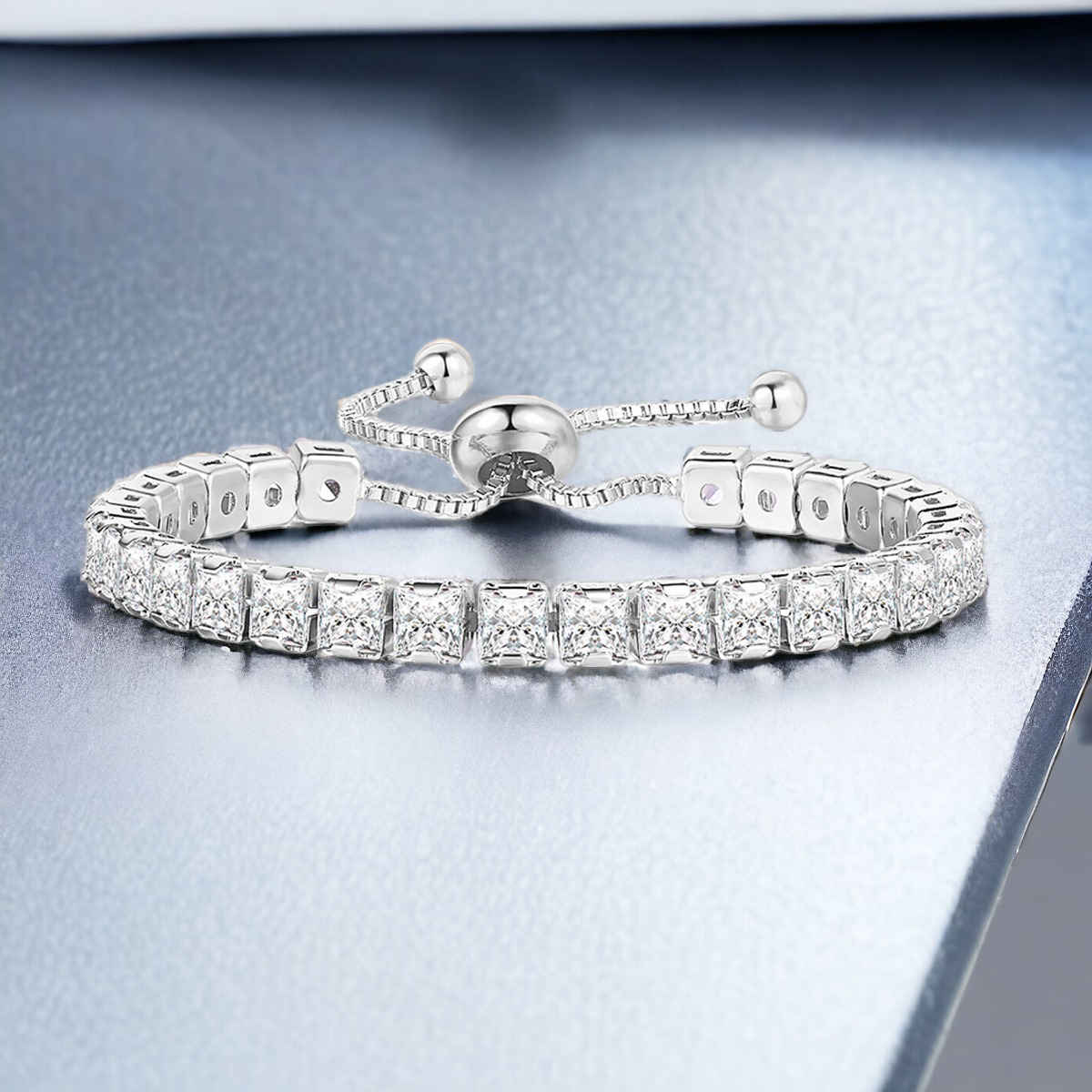Designs & You Silver Plated Square Cut Cubic Zirconia White Matrix Tennis Bracelet | 1 Pack
