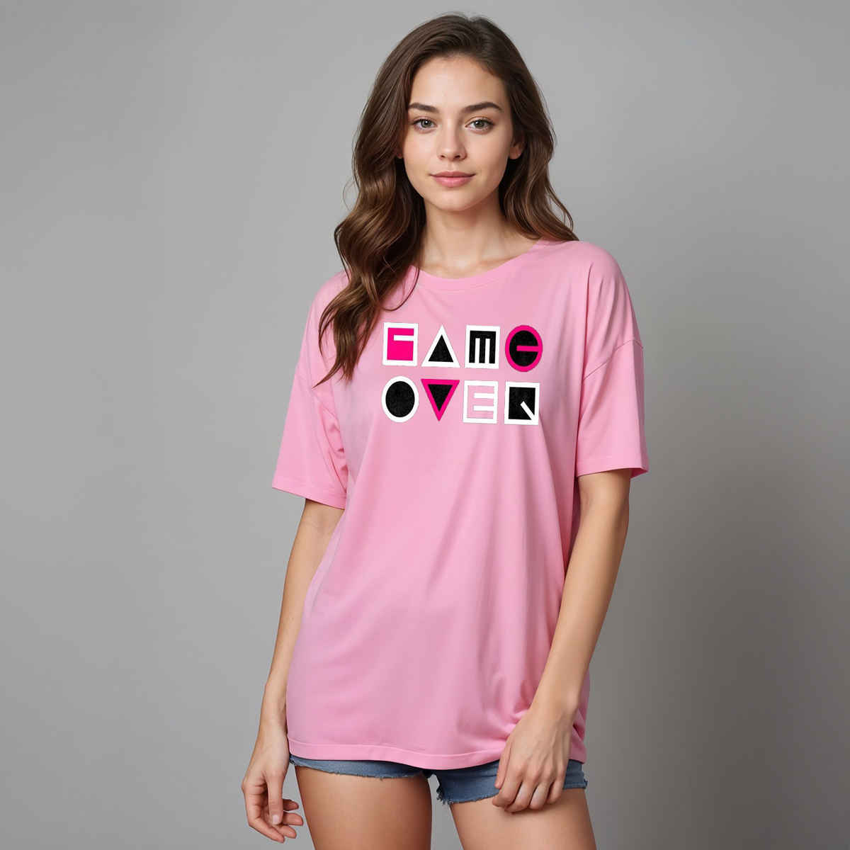 Smartees Womens Oversize Printed T-shirt | WW - 2041 | Pink - XL