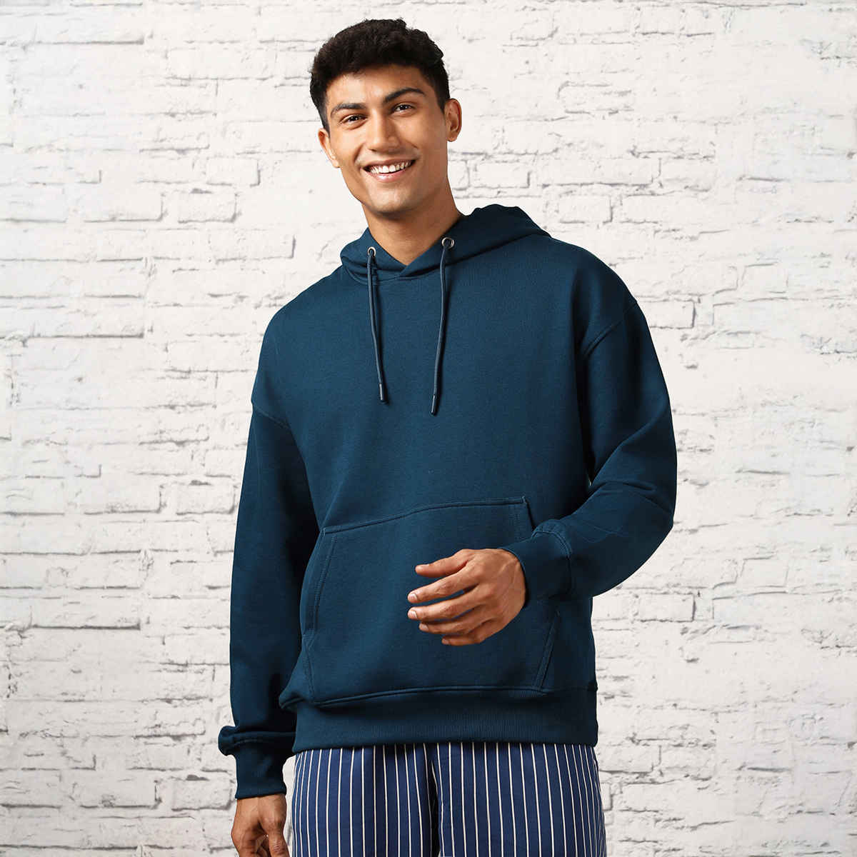 Nobero Men's Oversized Solid Hoodie | Navy Blue - XXL