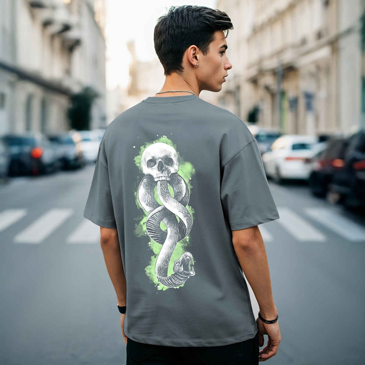 Bewakoof Men's Death Mark Graphic Printed Oversized T-shirt | Grey - XL