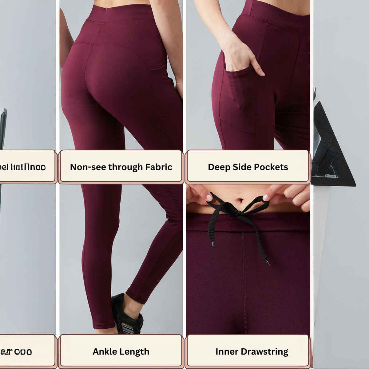 Blinkin Women's Gym Pants & Tights - Maroon | Stretchable | With Side Pockets | XXl