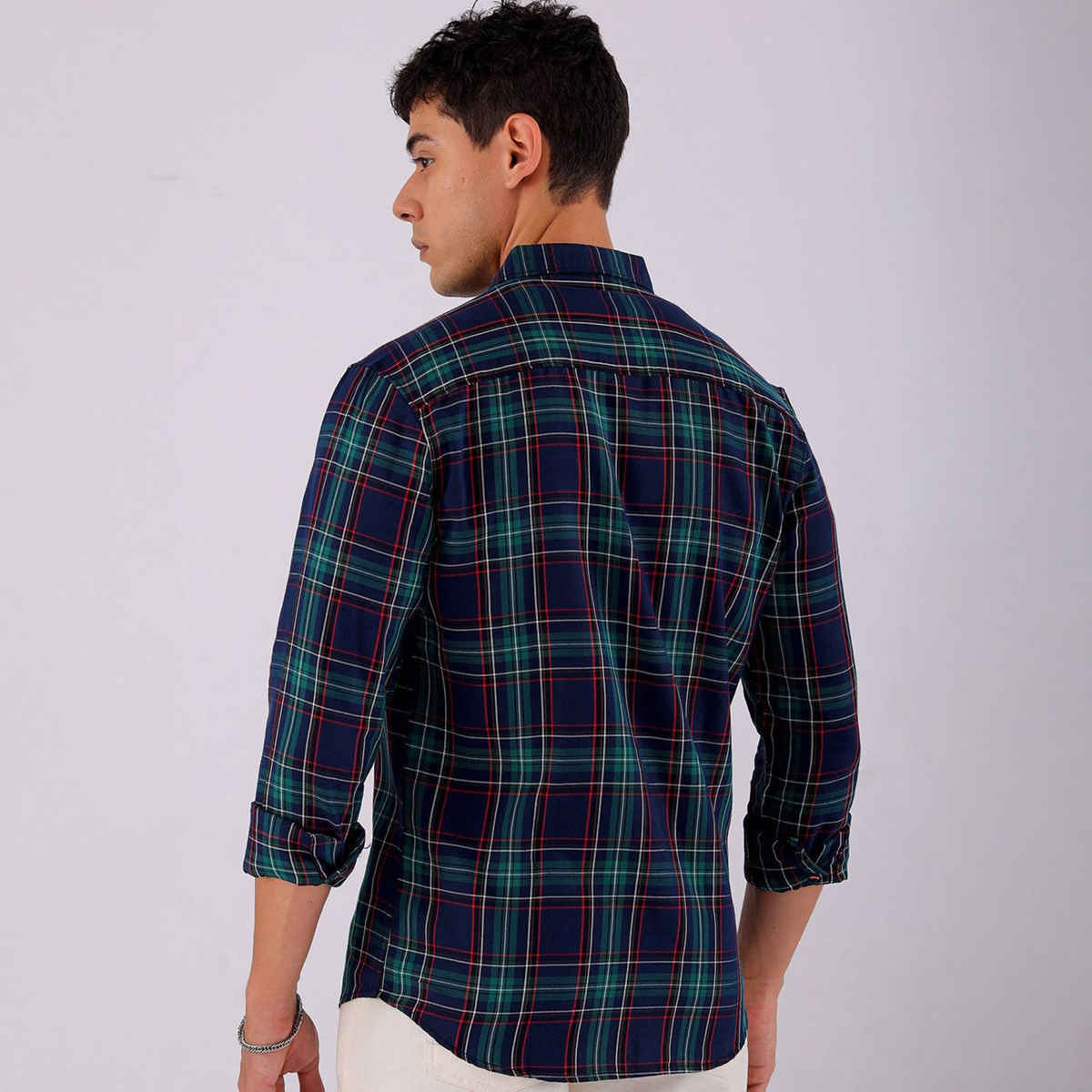 The Indian Garage Co Men's Slim Fit Checked Casual | Green | M