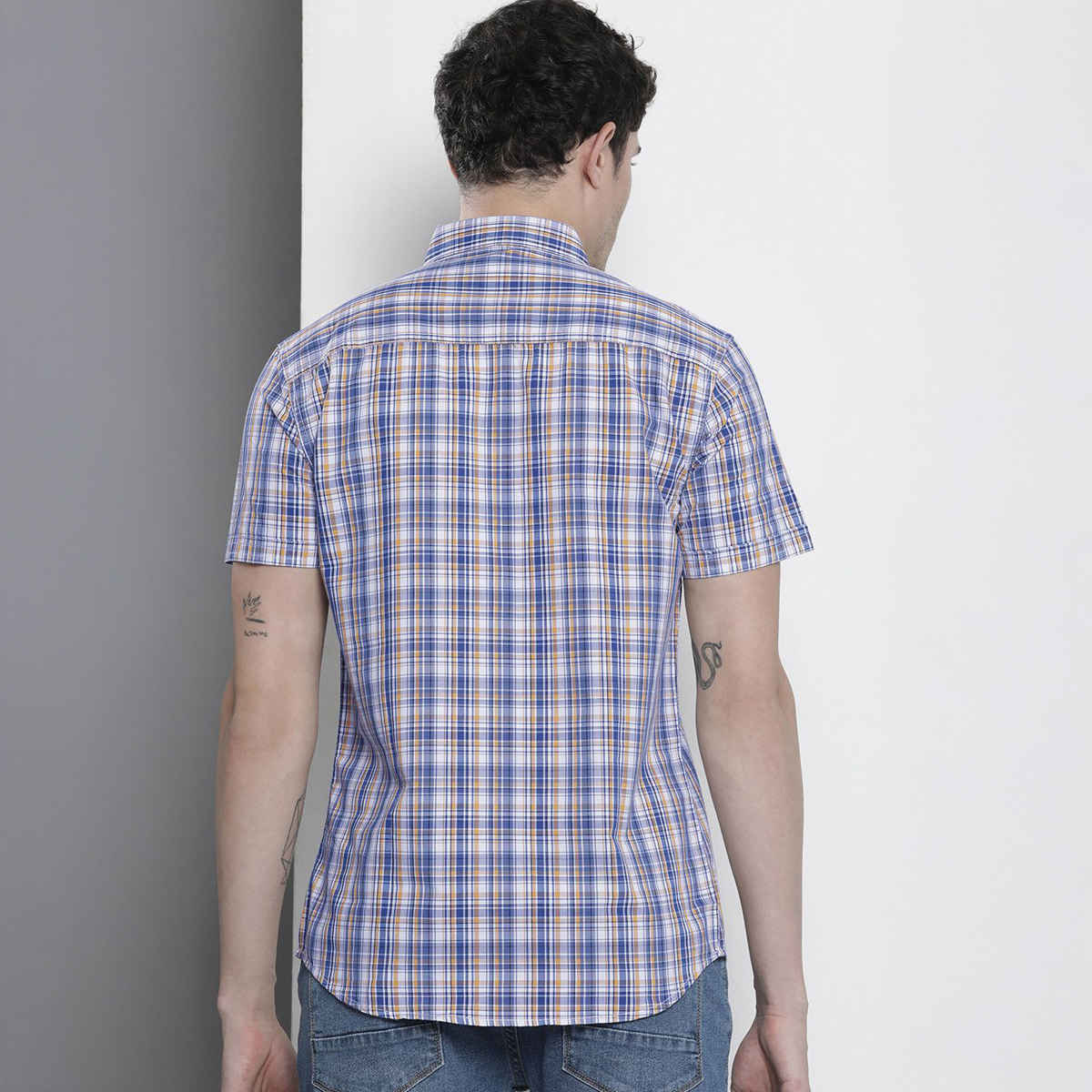 The Indian Garage Co Men's Slim Fit Checked Casual | Blue | XL